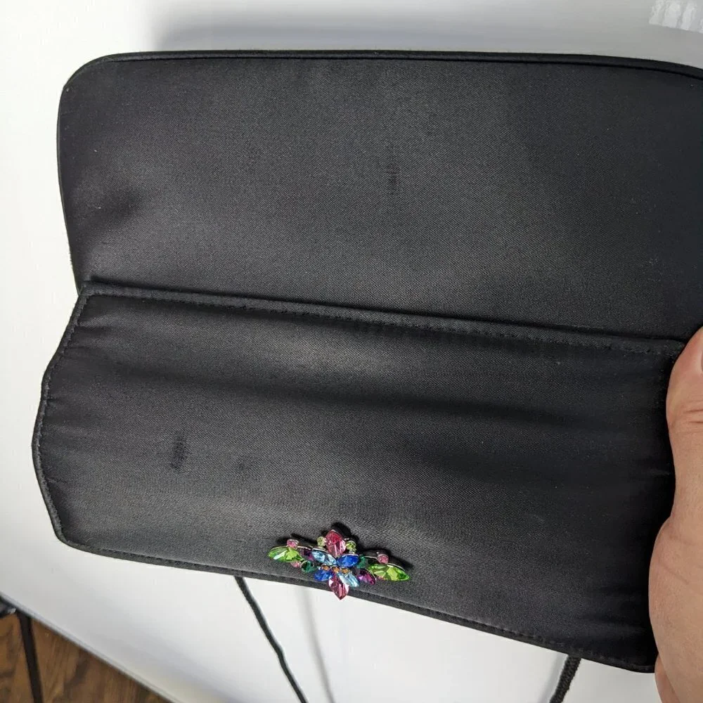 Evening Bag, Small Black Bag with Multi Colored Rhinestones